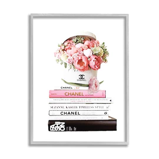 Stupell Industries Pink Florals in Hat Box Glam Fashion Books in Frame Wall Art